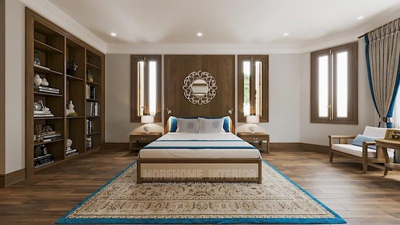 Đây là mẫu phòng ngủ diện tích rộng, sự kết hợp màu sắc nội thất vô cùng hài hòa và tinh tế, mang đến cho người dùng cảm giác dễ chịu. Chiếc giường ngủ gỗ tự nhiên 1800x2000 hiện đại được thiết kế và sản xuất đơn giản kết hợp bọc tại phần thân giường.