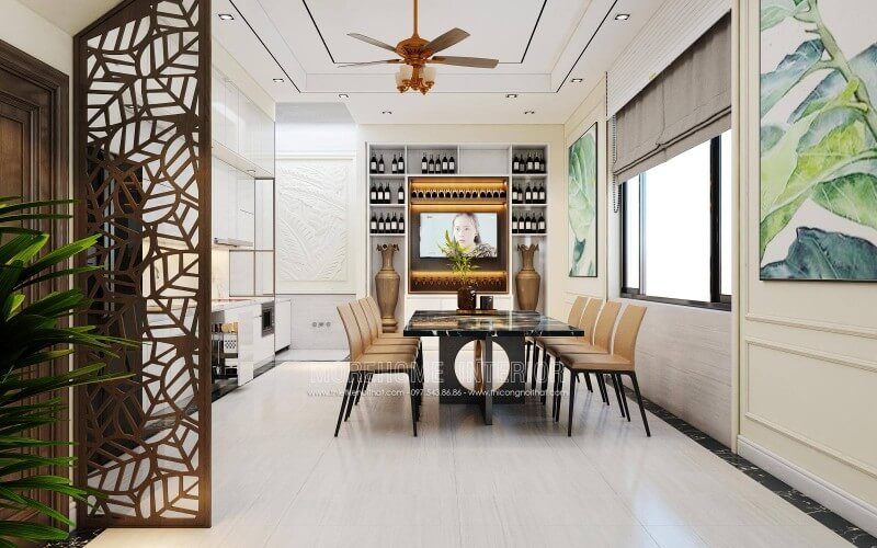 Thiết kế phòng ăn hiện đại với nội thất gỗ tự nhiên sang trọng