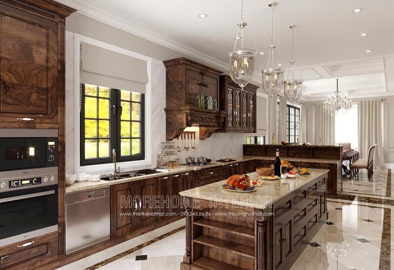 Trang trí nội thất tủ bếp tinh tế tại biệt thự Spendora Bắc An Khánh Hà Nội