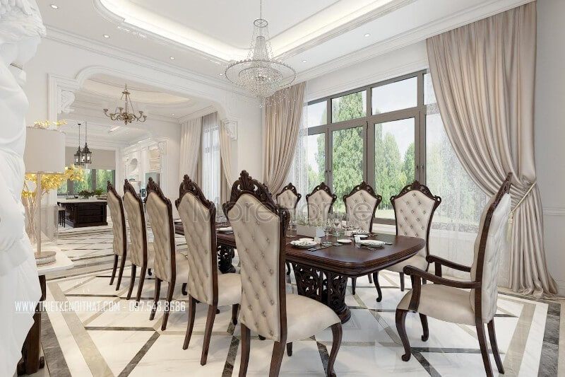 Thiết kế bàn ăn gỗ óc chó phong cách tân cổ điển